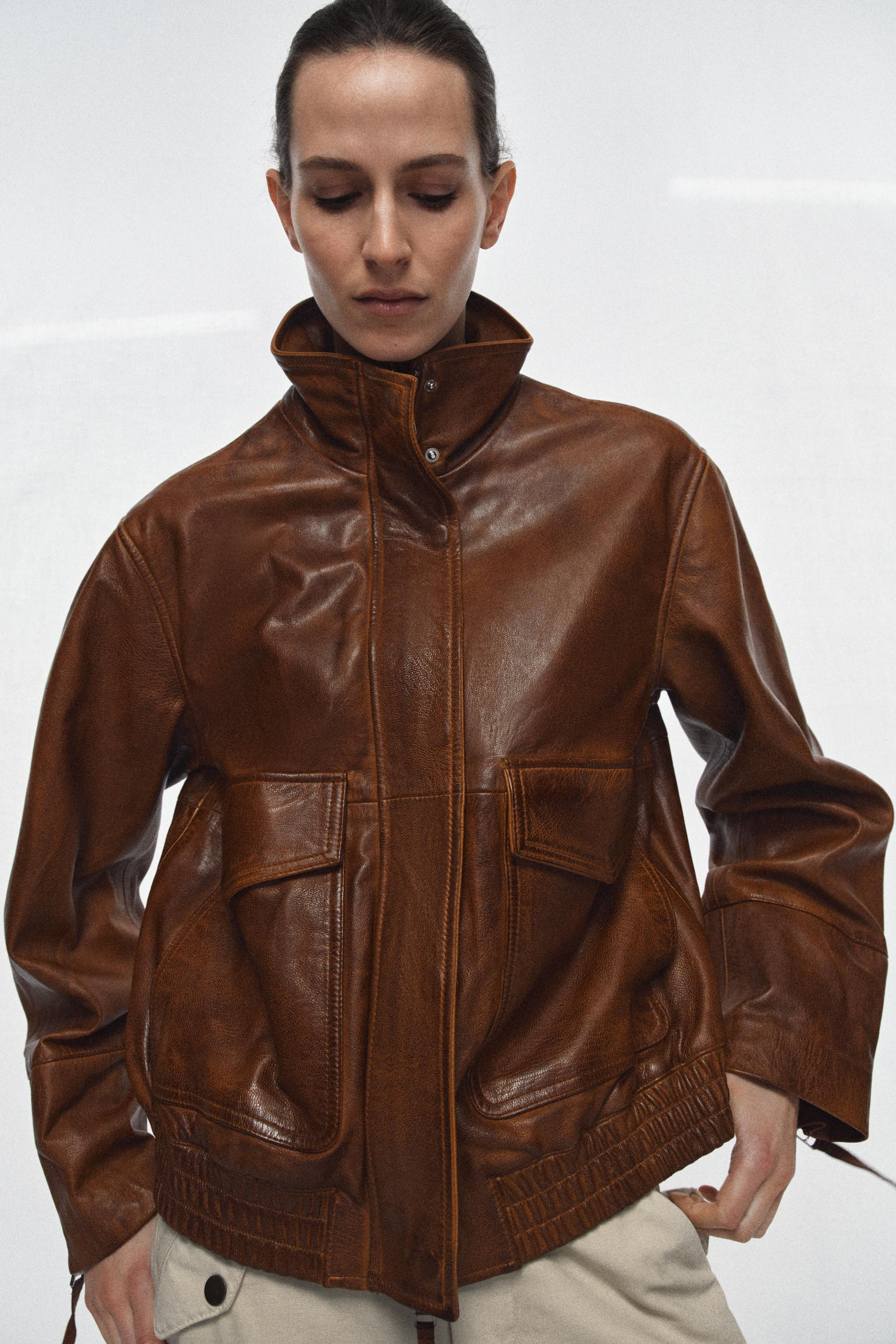 100% LEATHER BOMBER JACKET ZW COLLECTION LIMITED EDITION | Zara US