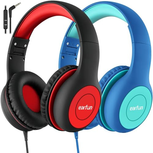 EarFun 2Packs Kids Headphones Wired with Microphone, 85/94dB Volume Limit Headphones for Kids, Portable Wired Headphones with Shareport, Stereo Sound Foldable Headset for School/Tablet/iPad/Kindle | Amazon (US)