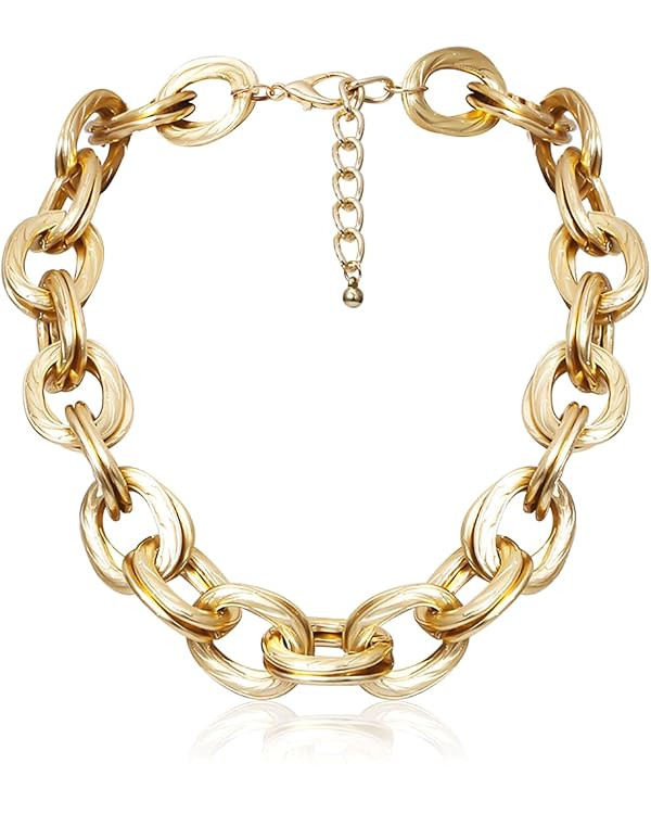 Chunky Choker Necklace Gold Cuban Link Chain Double O Link Necklaces Punk Hip-hop Jewelry for Wom... | Amazon (US)