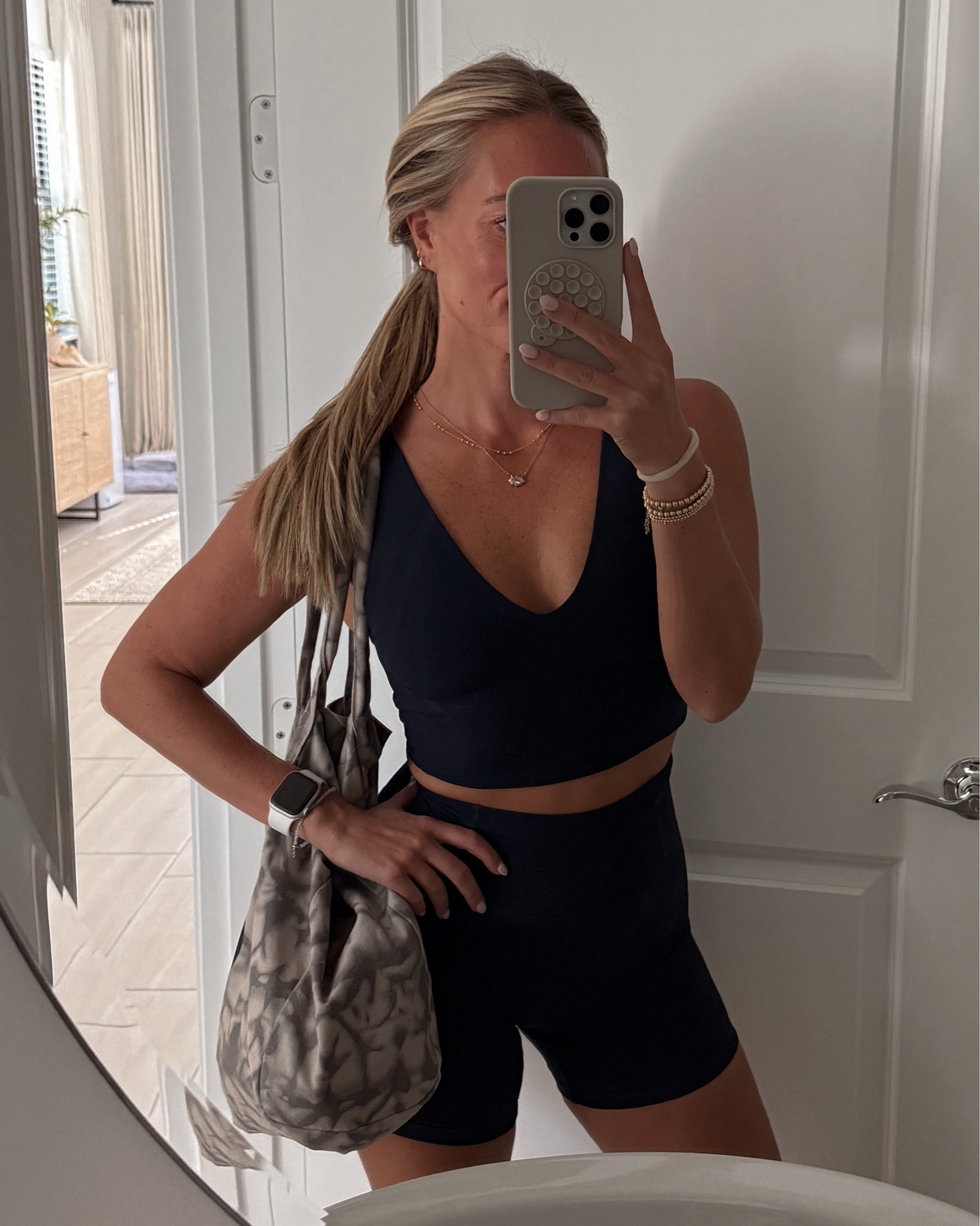 Free people movement workout set, wearing size small in both top and bottom. I love this for walks or Pilates!