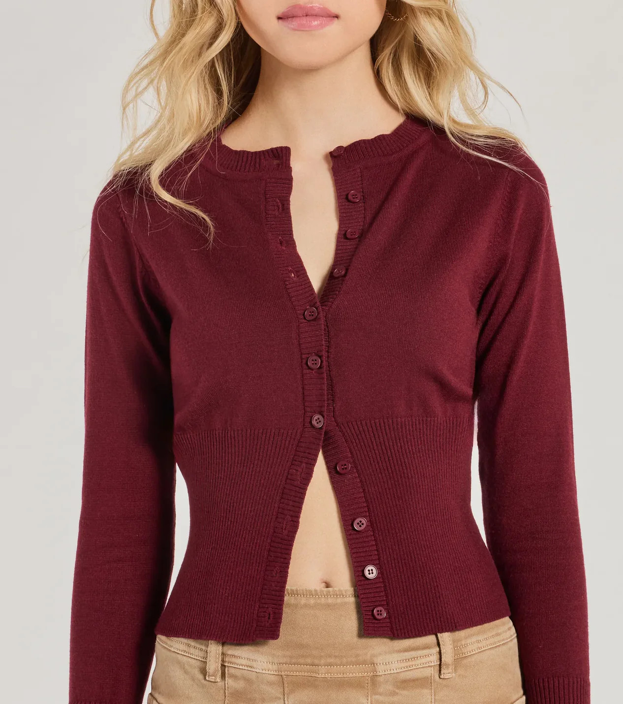 Chic Staple Crew Neck Cropped Knit Cardigan | Windsor Stores