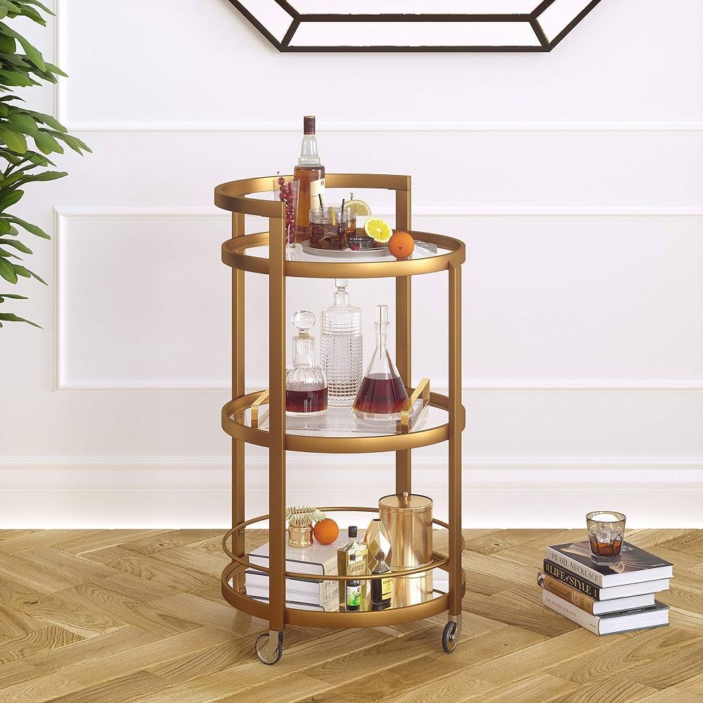 Henn&Hart 21" Wide Round Bar Cart in Brass, Bar Carts for the Home | Amazon (US)