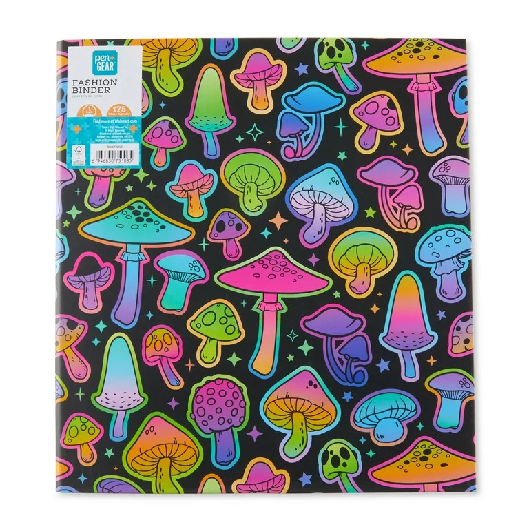 Pen+Gear 3-Ring Fashion Binder, 1" Round Rings, 175 Sheet Capacity, Mushrooms | Walmart (US)