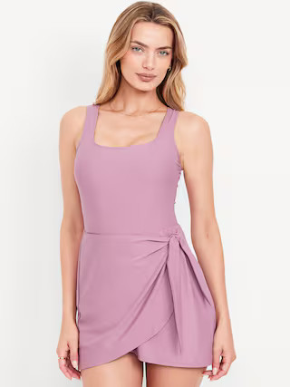 Matte Side-Tie Swim Dress | Old Navy (US)