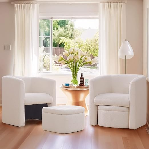 COLAMY Upholstered Sherpa Barrel Chair with Ottoman Set of 2, Modern Single Sofa Accent Lounge Ch... | Amazon (US)