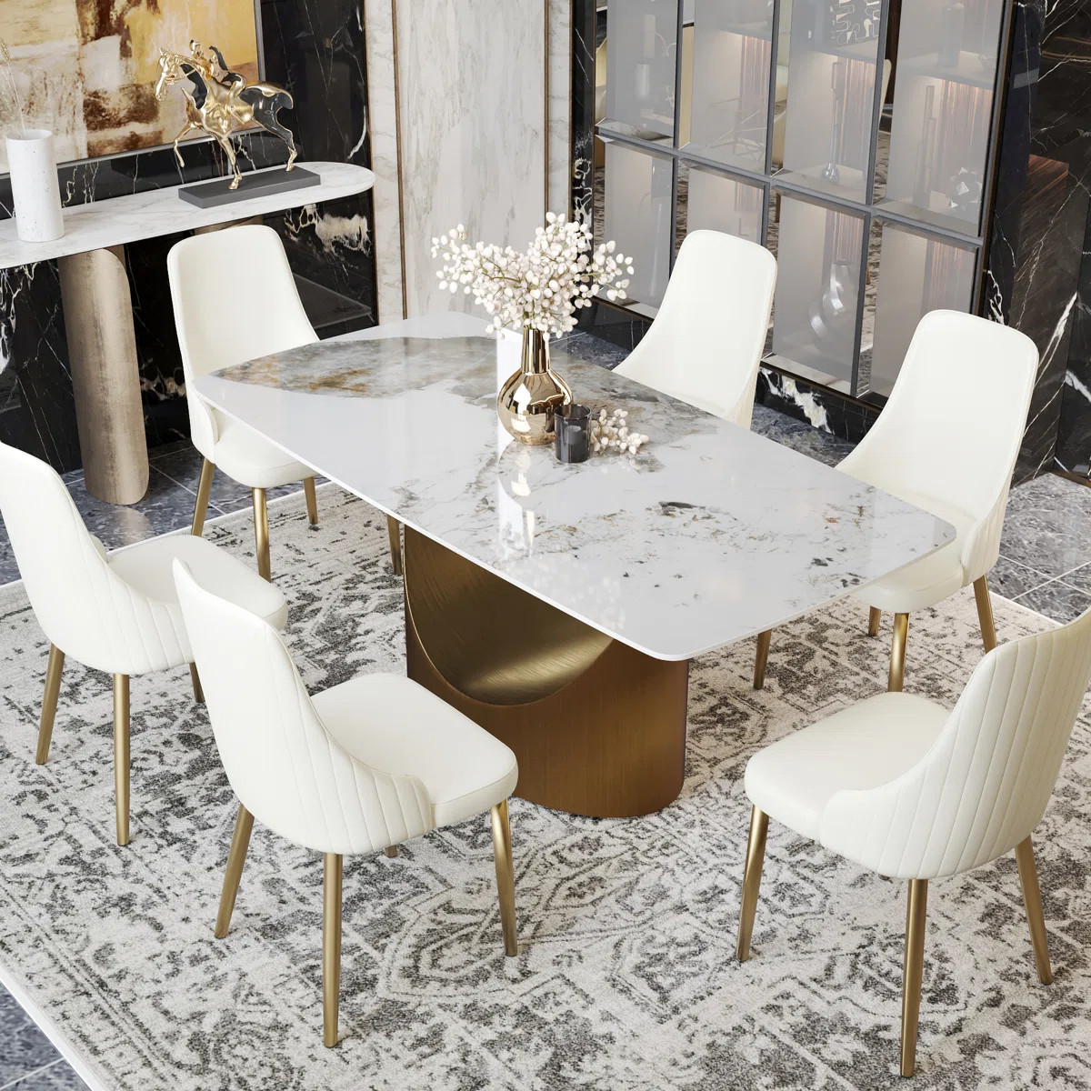 Shivani 6 - Person Sintered Stone Top Pedestal Dining Set | Wayfair North America