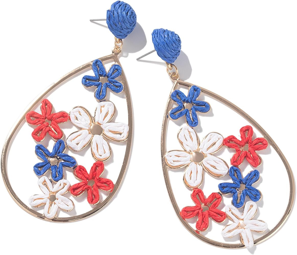 Flower Teardrop Earrings Boho Raffia Earrings Cute Floral Dangle Earrings Trendy Statement Jewelr... | Amazon (US)