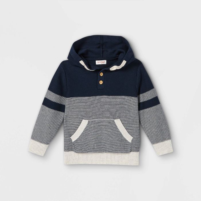Toddler Boys&#39; Knit Hoodie Pullover Sweater - Cat &#38; Jack&#8482; Navy 12M | Target