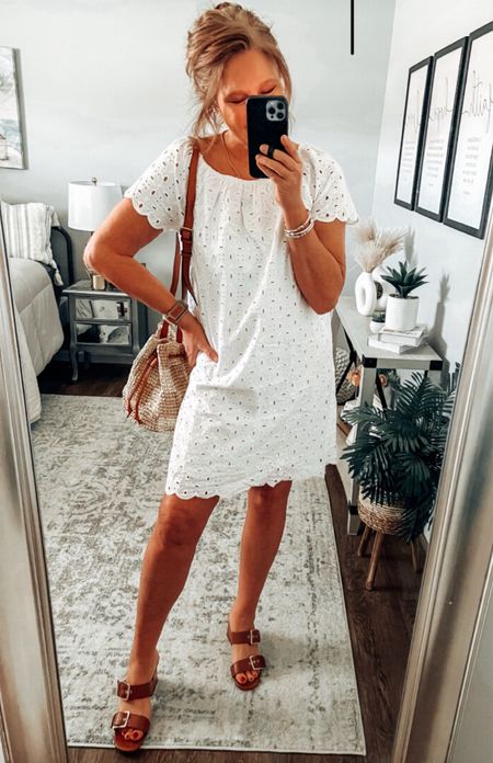 Found this cute eyelet dress at Walmart! Loving 🥰 it for the spring and summer!!  Wearing a large, comes in more colors. Time and Tru heels, crochet tote from Pink Lily, use code JUNE20 for 29% off your order. 

Dresses, Walmart, Walmart fashion, Walmart finds, spring outfit, spring dresses, dress, sandals, handbags, sale, white dress , fashion over 40

#LTKfindsunder50 #LTKstyletip #LTKsalealert