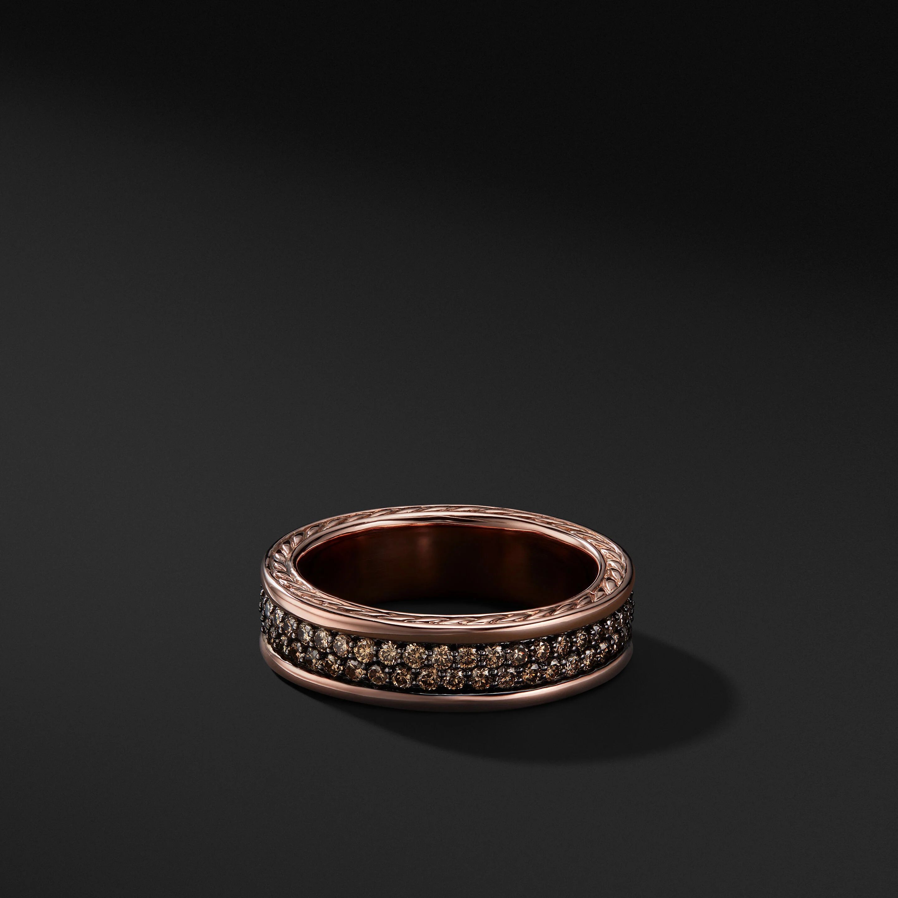 Streamline® Two Row Band Ring in 18K Rose Gold with Pavé Cognac Diamonds | David Yurman