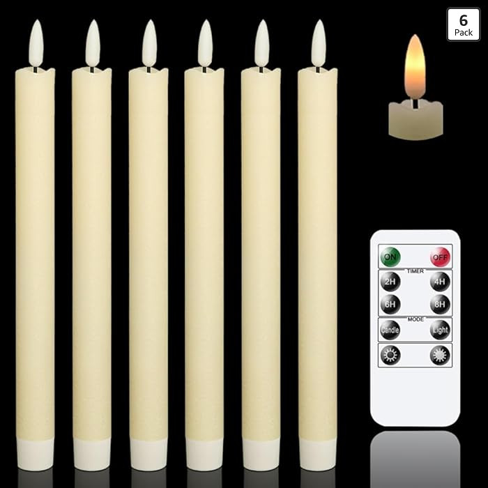 GenSwin Flameless Ivory Taper Candles Flickering with 10-Key Remote, Battery Operated Led Warm 3D... | Amazon (US)