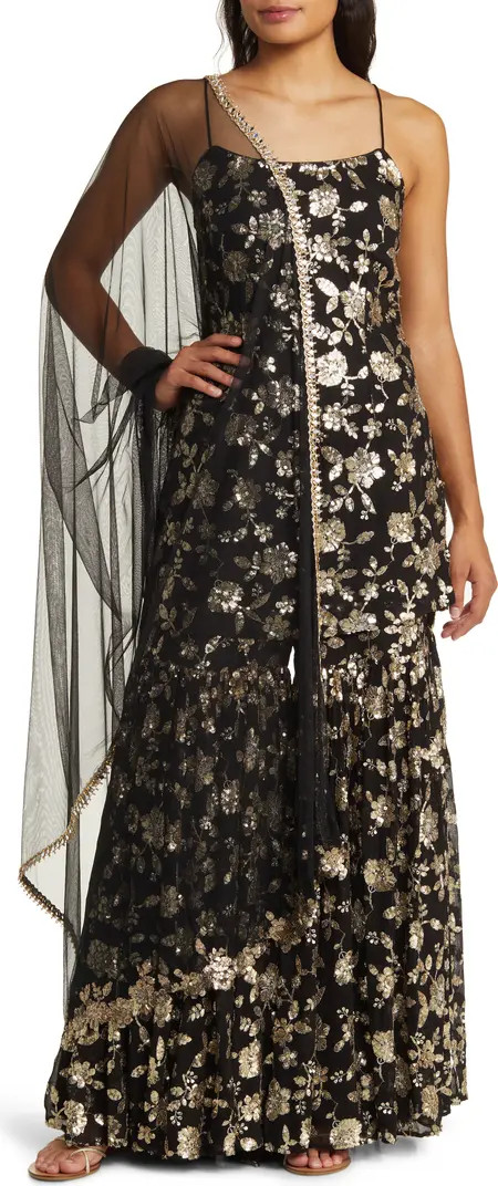 Sani Naya Floral Sequin Long Sleeve Gharara with Dupatta | Nordstrom | Nordstrom
