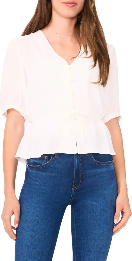 Halogen® Button Front Tie Waist Top | Nordstrom | Nordstrom