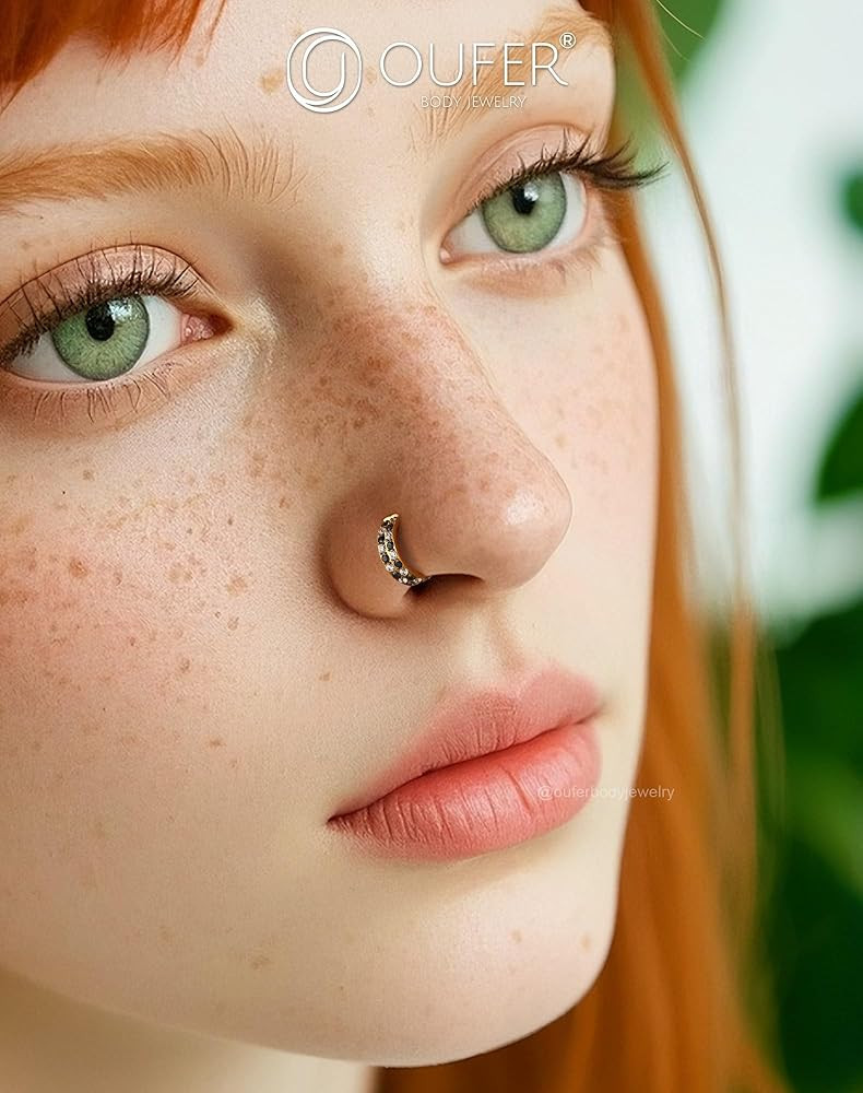 OUFER 20G Checkerboard Nose Rings For Women, 316L Surgical Steel Nose Rings Hoops, Black and Clea... | Amazon (US)