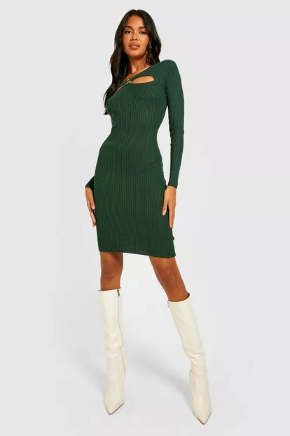 Cut Out O Ring Detail Rib Knit Dress | Boohoo.com (US & CA)