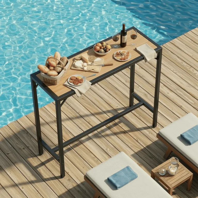 Arlopu Outdoor Bar Table, 55" Patio Counter Height Pub Table, Waterproof Top & Sturdy Metal Frame... | Walmart (US)