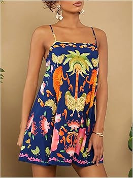 Floerns Women's Tropical Sleeveless Cami Dress Loose Holiday A Line Mini Dresses | Amazon (US)