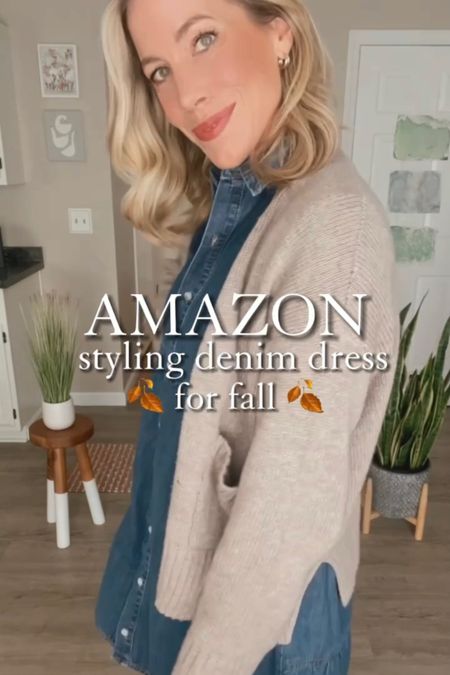 Sharing FIVE ways to style the most adorable dress for fall!  This dress is less than $45 and comes in so many different color options (wearing a small for reference).

#amazonfashion #amazonfashionfinds #amazondeals #amazoninfluencer #aestheticoutfits #neutraloutfits #outfitinspiration #amazonmusthaves #trendingstyle #denimdress #reelinstagram #outfitreel #fashionreel #outfitgram #styleover30 #affordablefashion #momstyle #momoutfit #momsofinstagram #everydaystyle #simplestyle #neutralstyle #fallfashion #fallfashiontrends