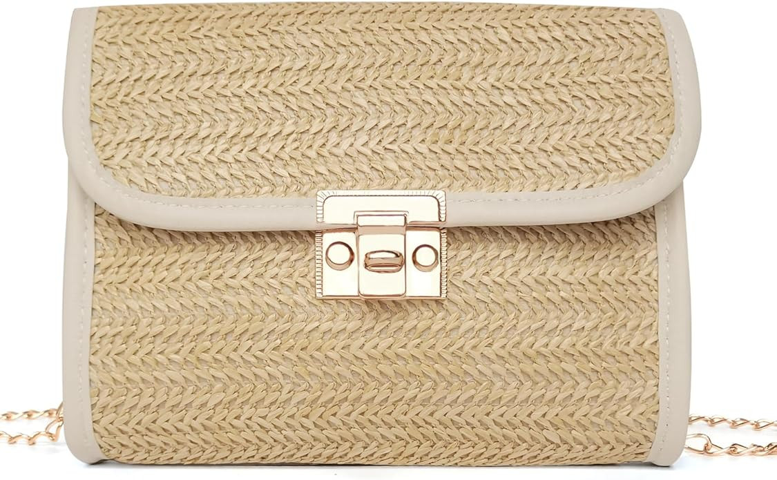 Straw Crossbody Bag for Women, Small Beach Shoulder Bag Woven Bags Travel Handbag Purse with Chai... | Amazon (US)