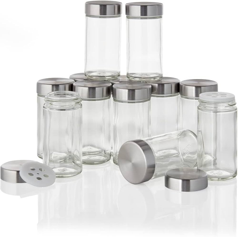 Kamenstein Clear Reusable 3 Oz Jars With Stainless Steel Shaker Lids, And Twist-On Caps For Airti... | Amazon (US)