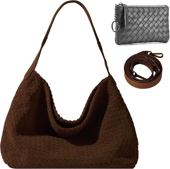 Suede Hobo Bag for Women Hand-Woven Bag Made of Suede Fabric Casual Tote Bag（Coffee）       
 ... | Amazon (US)