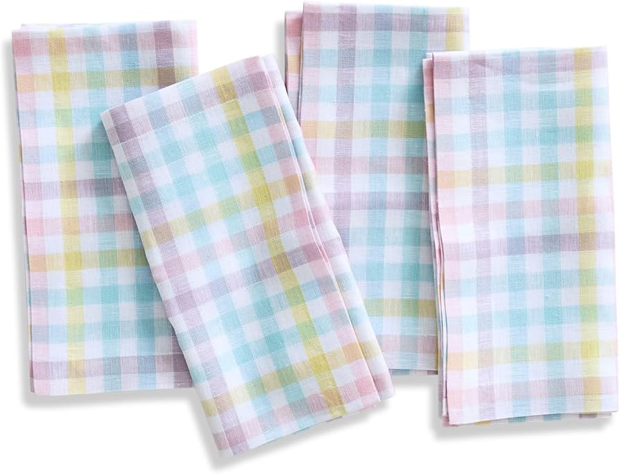 Solino Home Linen Napkins Set of 4-100% Pure Linen Multicolor Pastel Gingham Check Dinner Napkins... | Amazon (US)