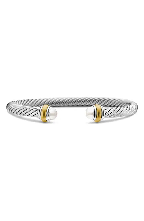 David Yurman Classic Cable Bracelet in Sterling Silver with 14K Yellow Gold & Semiprecious Stone, 5mm in Pearl at Nordstrom, Size Small | Nordstrom