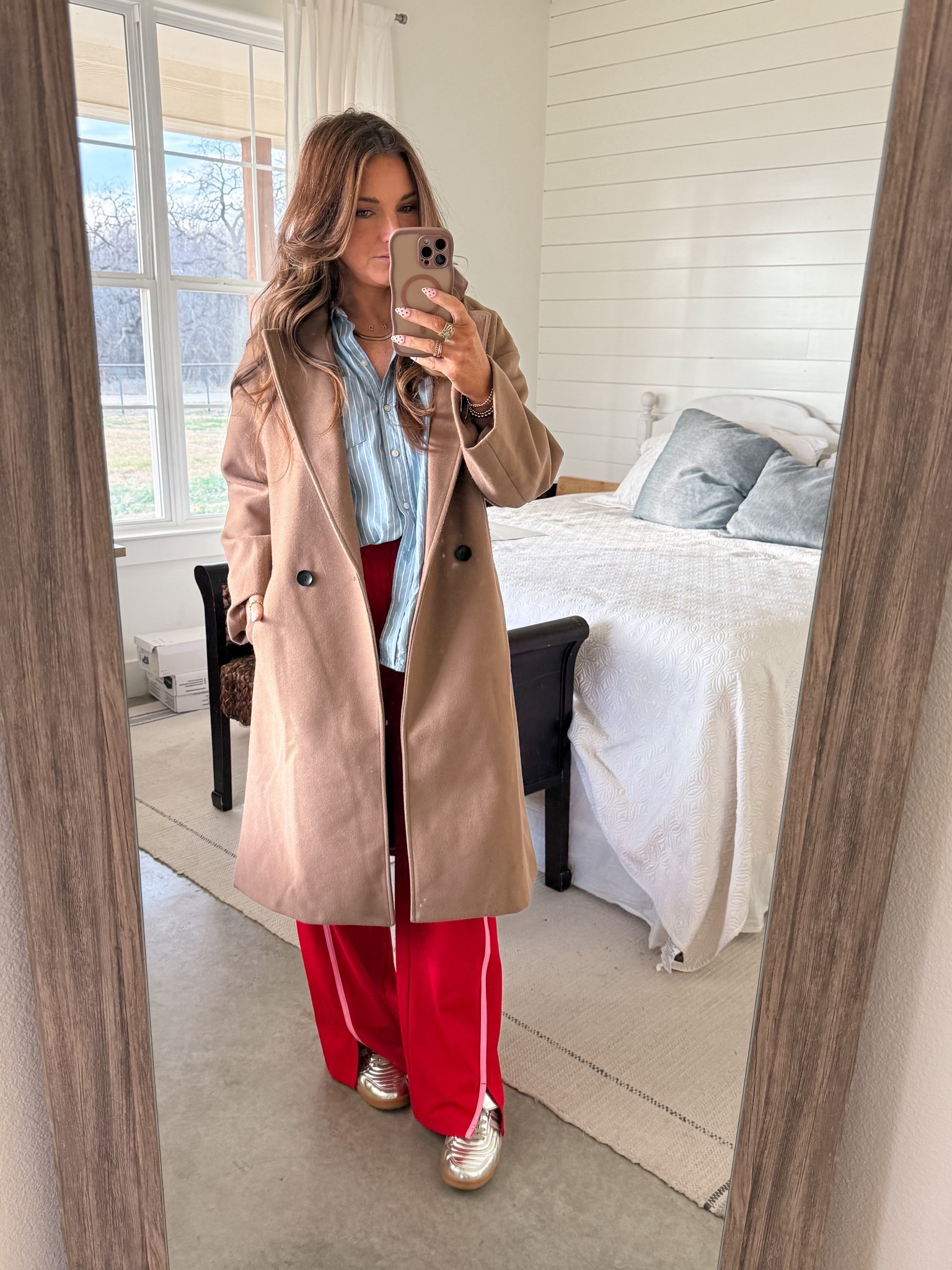 Track pants: size small
Trench jacket: medium 

#LTKootd #LTKOver40 #LTKmomlife