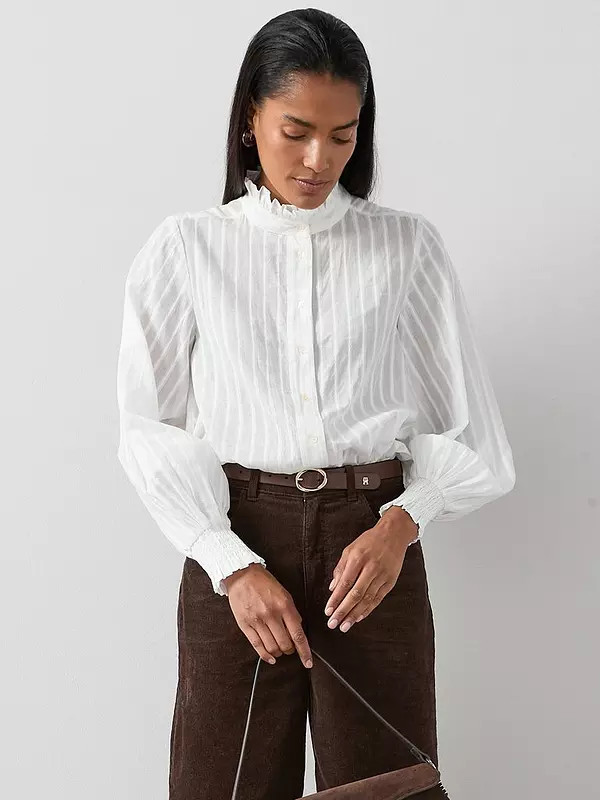 The Very Collection Frill High Neck Detail Button Up Shirt - White | Very (UK)