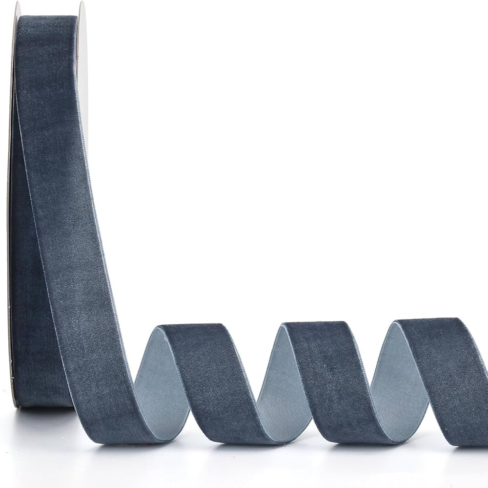 Ewaymado Dark Dusty Blue Velvet Ribbon 1 Inch x 20Yd,Great for Gift Wrapping,Hair Bows,Christmas,... | Amazon (US)