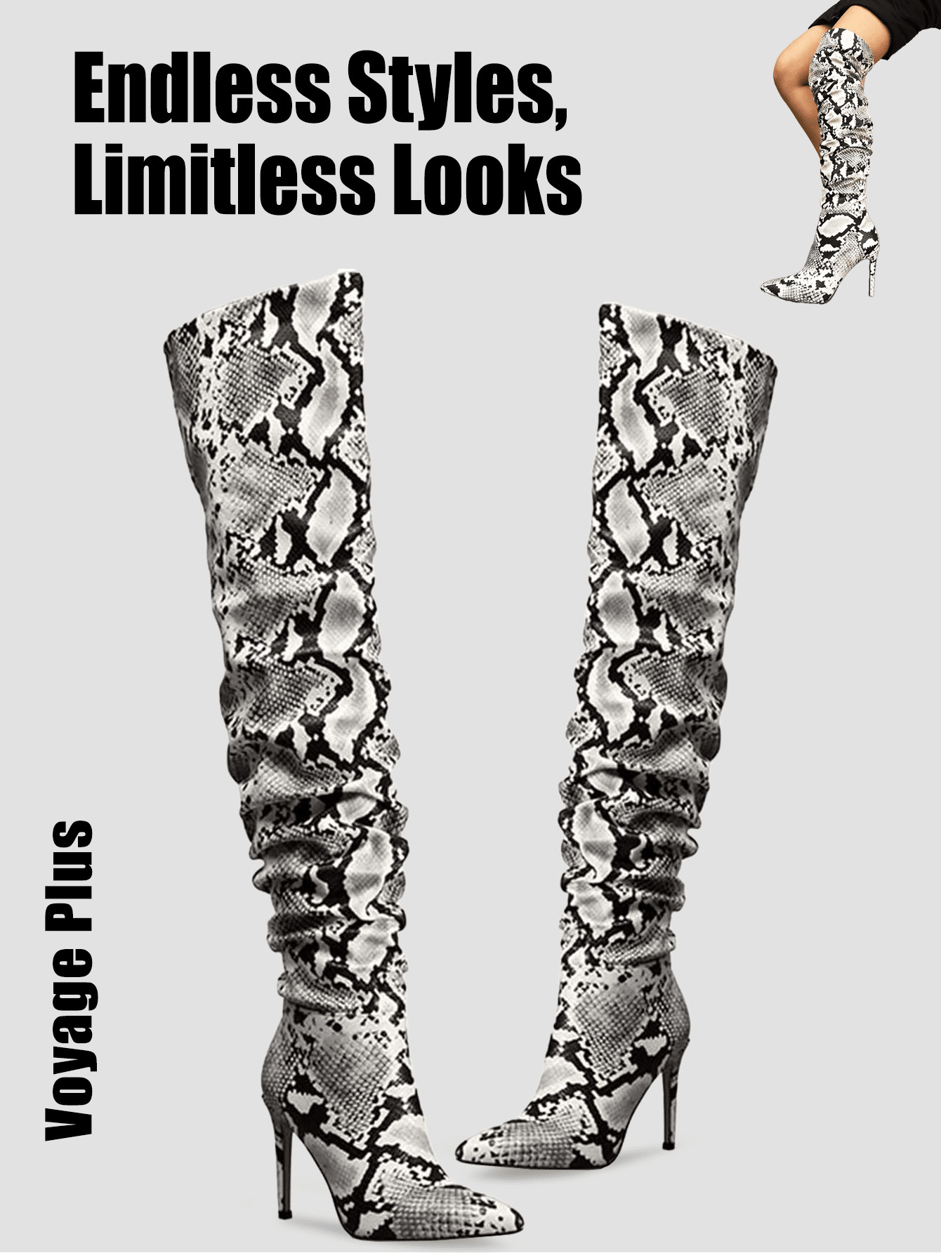 Lumeheel Women Sexy Stunning And Stylish Exquisite Pointed Toe Fine High Heels Pleated Snakeskin Boots Knee High Boots | SHEIN