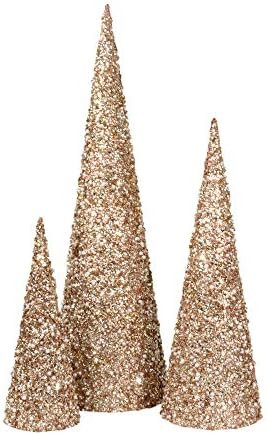 Set of 3 Champagne Gold and Pearl Glittered Christmas Topiary Cone Trees- 24 Inches, 17.5 Inches ... | Amazon (US)