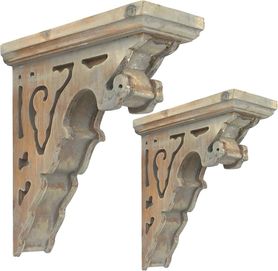 BIG FORTUNE Set of 2 Corbels for Shelves Wood Corbels Decorative,L7.2 x W3.1 x H7.8 Inch, Shelf B... | Amazon (US)