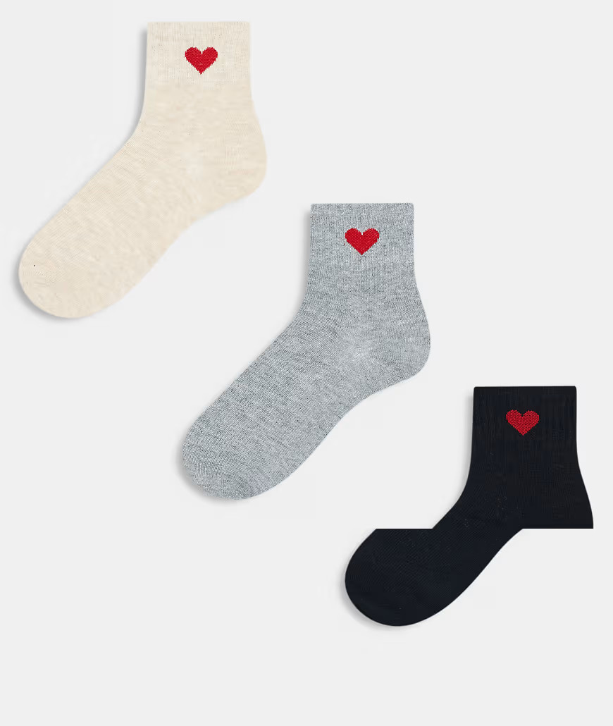 ONLY 3-pack heart socks in black, beige & gray-Multi | ASOS (Global)