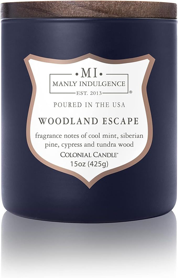 Manly Indulgence Woodland Escape Scented Jar Candle, Signature Collection, Wood Wick, Navy, 15 oz... | Amazon (US)