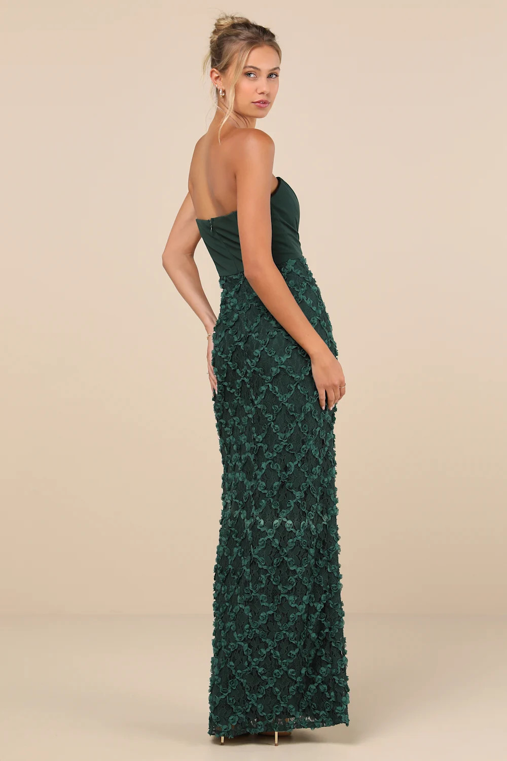 Ravishing Appeal Emerald 3D Floral Applique Strapless Maxi Dress | Lulus