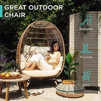 Best Choice Products Wicker Egg Chair, Oversized Indoor Outdoor Lounger for Patio, Backyard, Livi... | Amazon (US)
