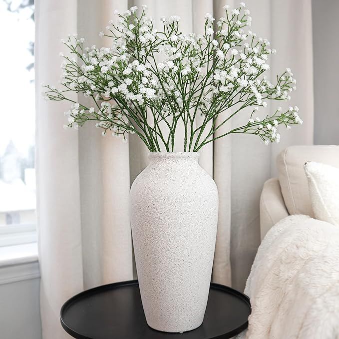 Laurel&Vine 12" Tall White Ceramic Vase, Speckled Textured Minimalist, with 15 Stems of 22" Faux ... | Amazon (US)