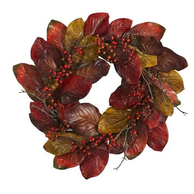 Nearly Natural 2-ft 24-in (non powered) Leaves Artificial wreath | Lowe's
