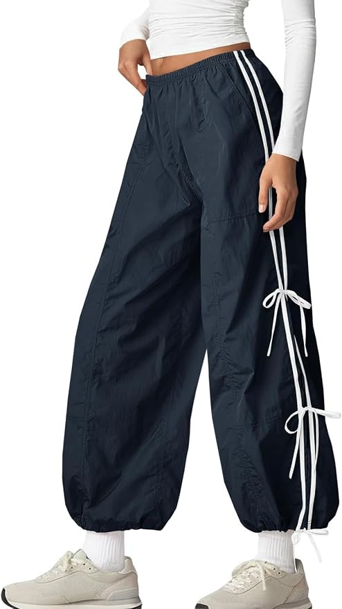 Fisoew Women’s Wide Leg Track Pants Casual Elastic Waist Bow Tie Y2K Baggy Sweatpants with Pock... | Amazon (US)