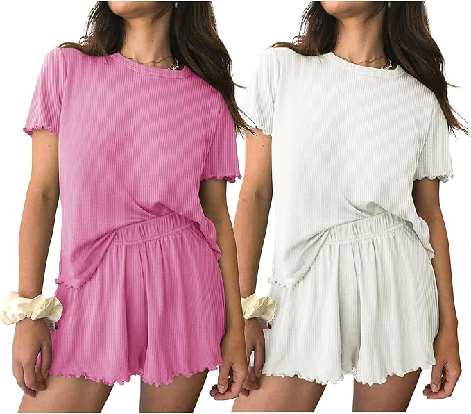 Ekouaer 2 Packs Womens Pajama Set Short Sleeve Sleepwear Soft Top and Shorts Pjs Casual Outfits L... | Amazon (US)