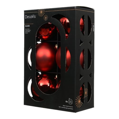 Decoris Christmas Red Glass Christmas Ornaments – Set of 6 Matte and Shiny 3.15" Baubles – Classic Holiday Tree Decorations | Amazon (US)