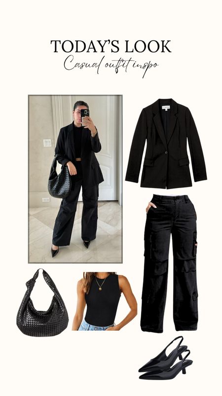 Here’s today’s look super sleek and simple … and it’s a really cute all black casual look ! 

If you’re living it as much as I am click the images to SHOP NOW and SHARE with your bestie🫶🏼

#Casualoutfits #blackoutfit #cargopants #blazer #kittenheels #getthelook #amazon

#LTKstyletip #LTKworkwear #LTKfindsunder50