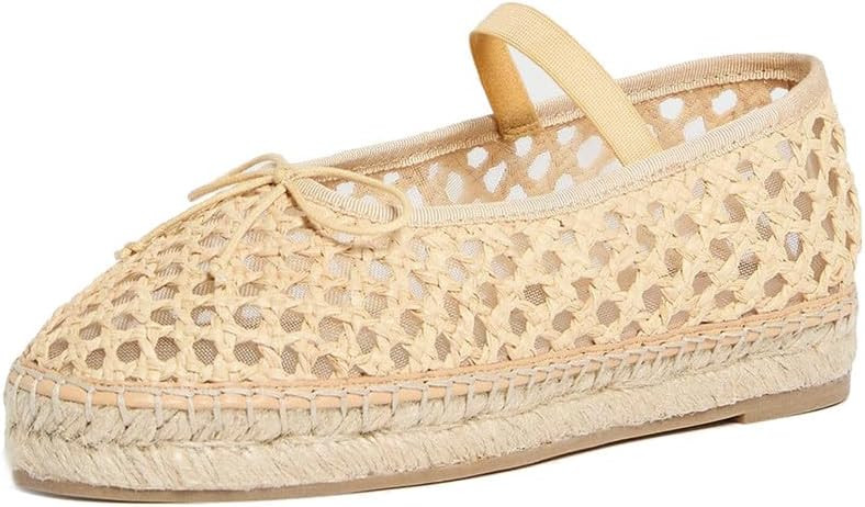 Goiphrri Platform Mary Jane Flats for Women Espadrilles Bow Knot Mary Janes Straw Woven Mesh Ball... | Amazon (US)
