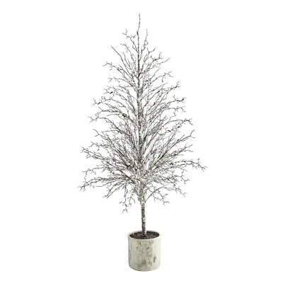 6’ Snowed Twig Artificial Christmas Tree in Decorative Planter | Nearly Natural
