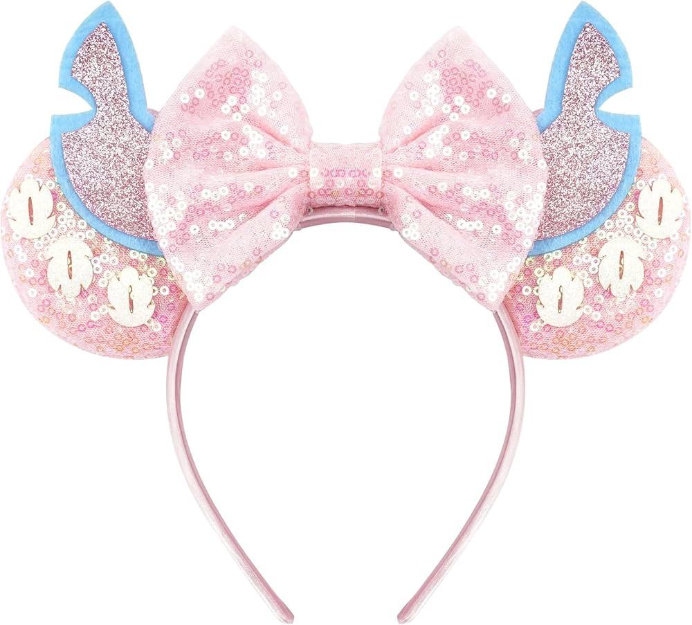 zhezesmila Shiny Mouse Ears Sequin Bow Ears Headband for Women Hair Band Headwear for Princess Co... | Amazon (US)