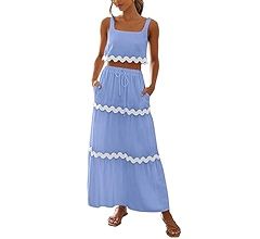 PRETTYGARDEN Women's Summer 2 Piece Beach Outfit Casual Sleeveless Cropped Tank Top High Waisted ... | Amazon (US)