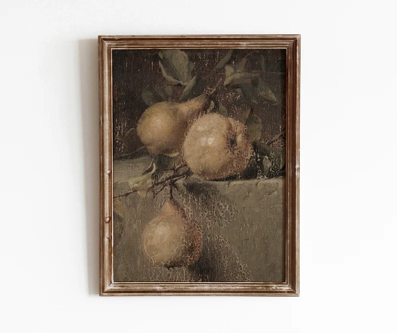 Rustic Pears | Vintage Kitchen Decor Art | Fruit Still Life Painting | Moody Farmhouse | Digital ... | Etsy (Global)