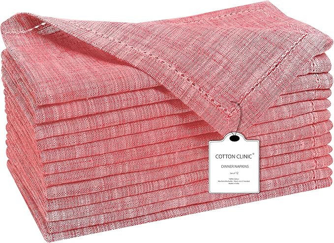 Cotton Clinic 12 Pack Farmhouse Style Slub Textured 18x18 Cloth Dinner Napkins, 100% Cotton for E... | Amazon (US)