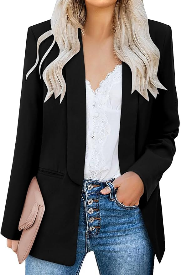 VNK Womens Casual Blazer Long Sleeve Business Suit Jacket Open Front Work Office Blazer Fashion D... | Amazon (US)